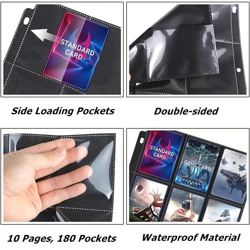 Board Game Card Pages Baseball Card Trading Sleeves Binder Fit for 3 Ring Holder Protector 10 Sheets Pack 18 Pockets