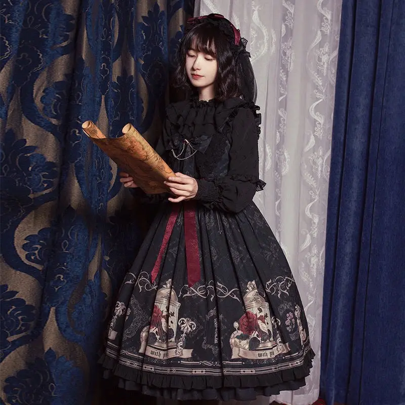 Dark Style Gothic Lolita Jsk Nightingale and Rose Vintage Women Harajuku Lolita Victorian Princess Party Dress lolita dress lolita suspender dress lolita cosplay costumes