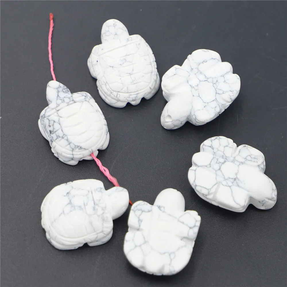 Fashion Natural Stone Howlite Carving Turtle Pendants Charms Unisex for Women Necklace Jewelry Making 26*19*10mm 6PCS Wholesale