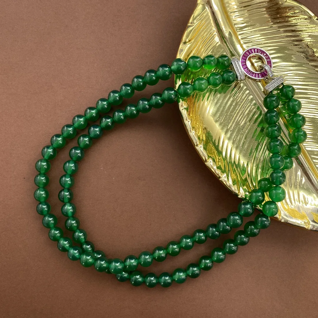 8mm green chalcedony agate beaded necklace set