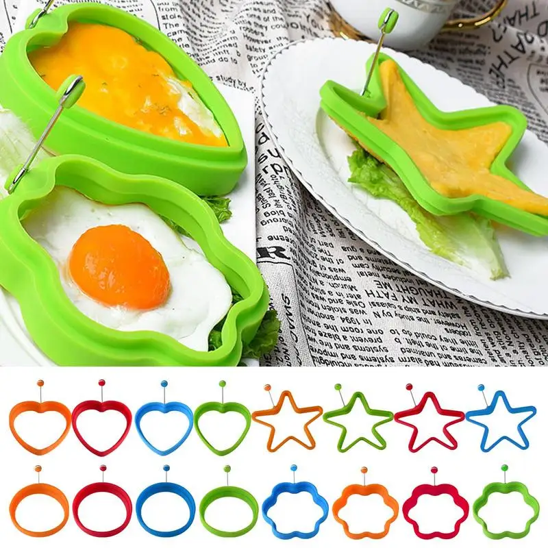 

Pancake Egg Ring Non Stick Breakfast Silicone Flower Molds Round Heart Shaper Egg Cooker Fried Omelet Moulds Rings For Burgers