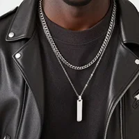 Colliers de présidence empilés à barre verticale pour hommes et garçons, collier JOCollar en ULtorsadée cubaine en acier inoxydable, ensembles de bijoux mn, cadeaux 2