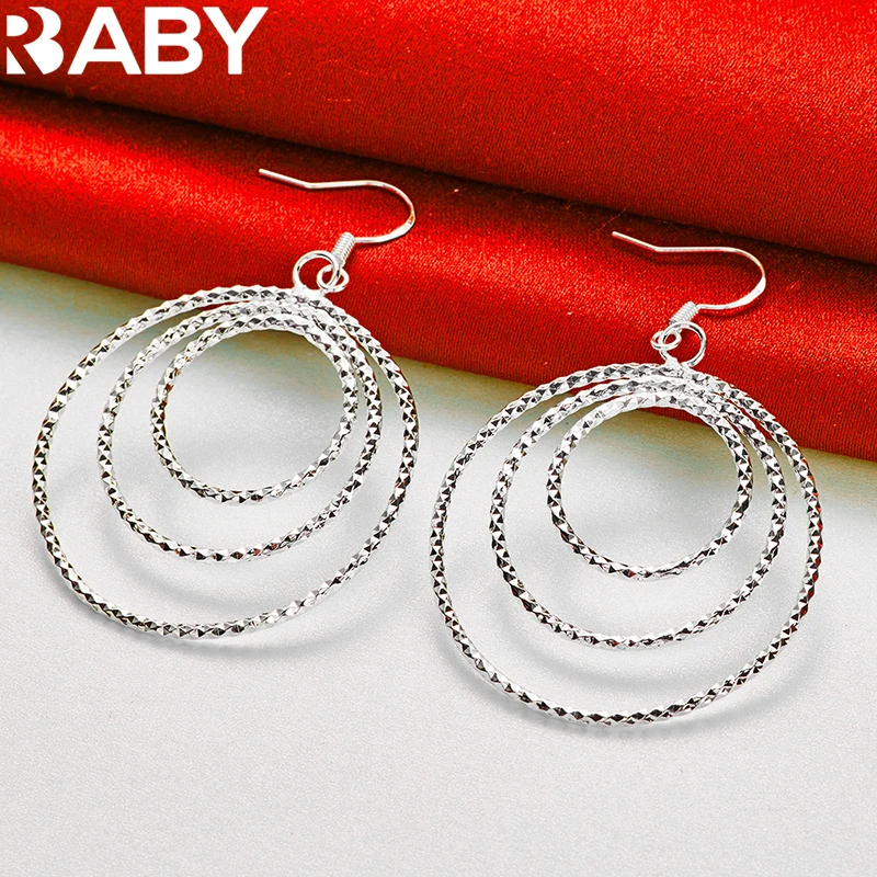 

URBABY 925 Sterling Silver Three Circle Earrings For Woman Fashion Charms Wedding Engagement Party Jewelry Gift