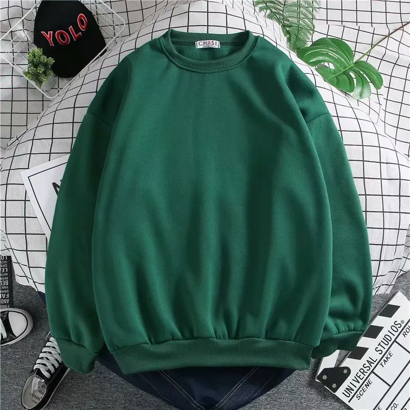 Casual Sweatshirts Men's Round Neck Pullover Solid Color Hoodless Top Loose Bottoming Shirt Fashion Men Clothes Streetwear