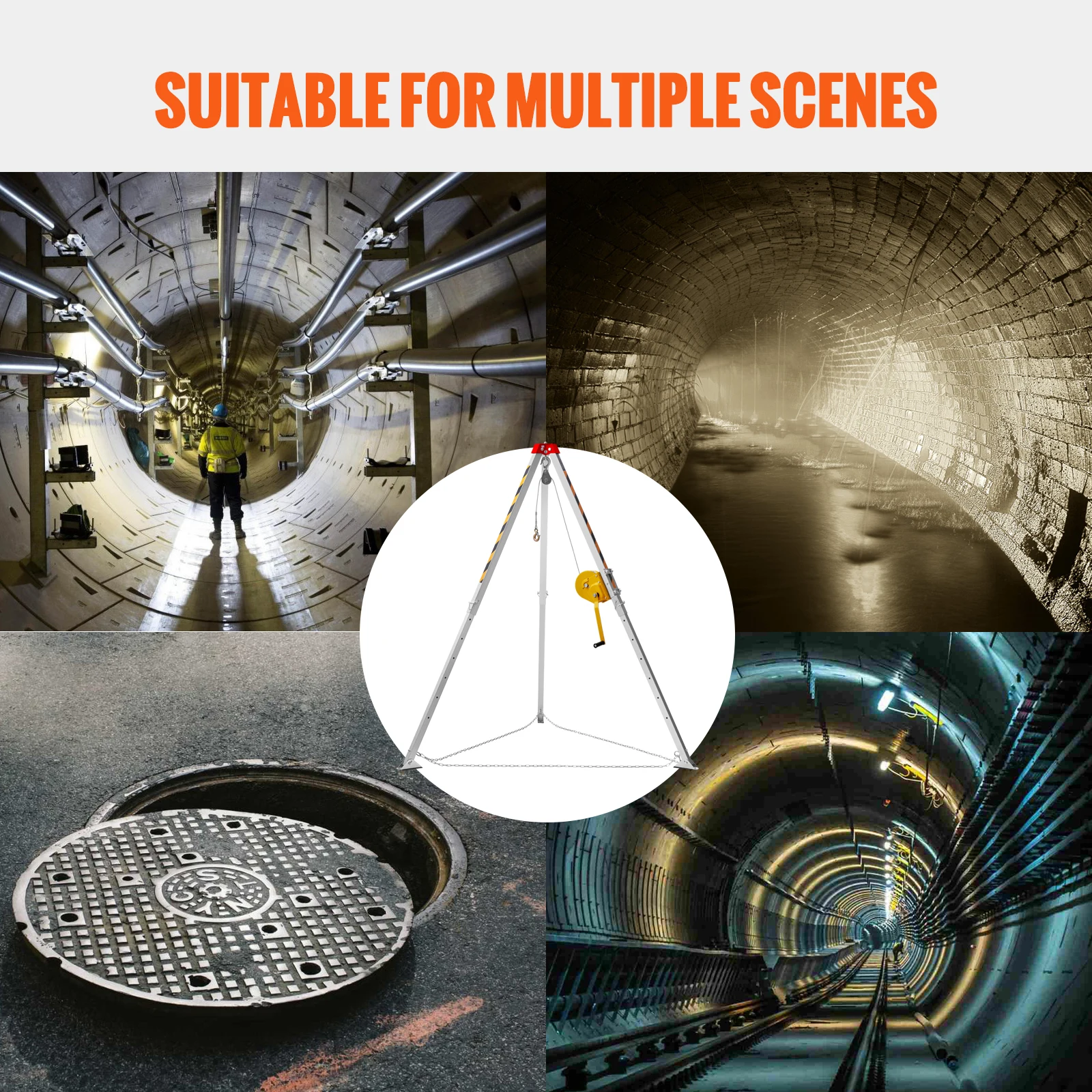 SucceBuy 1800/2600 lbs Confined Space Tripod Kit Winch Confined Space Rescue Tripod Fall Protection for Traditional Confined