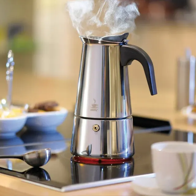 Cafetera Italiana en acero inoxidable 9 tazas Compatible con gas,  vitrocerámica e inducción. Uso doméstico y