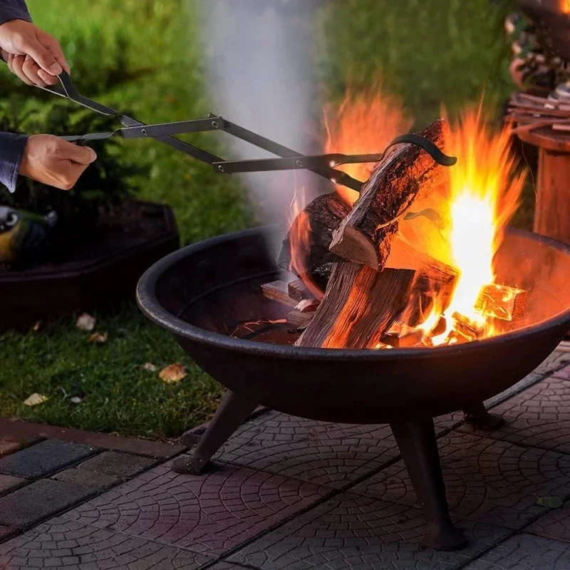 Outdoor Campfire Fireplace Tongs 66CM Long Heavy Duty Wrought Iron Log Grabber for Camping Fire Pit Campfire Bonfire Fireplace
