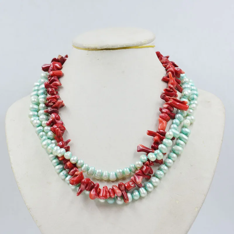 

Natural freshwater pearls/irregular natural coral necklaces. The most classic birthday gift for a 30 year old woman 20”