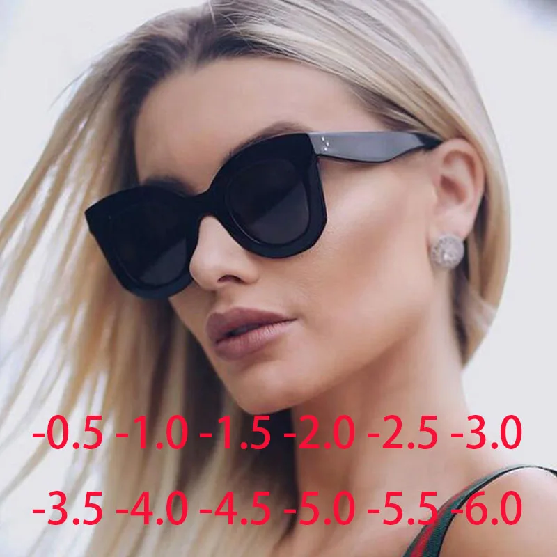 Women Fashion Gradient Vintage Round Style Sunglasses Classic 3 Dots Deep Blue Frame Sun Glasses Oculo 0 -0.5 -1.0 -2.0 To -6.0