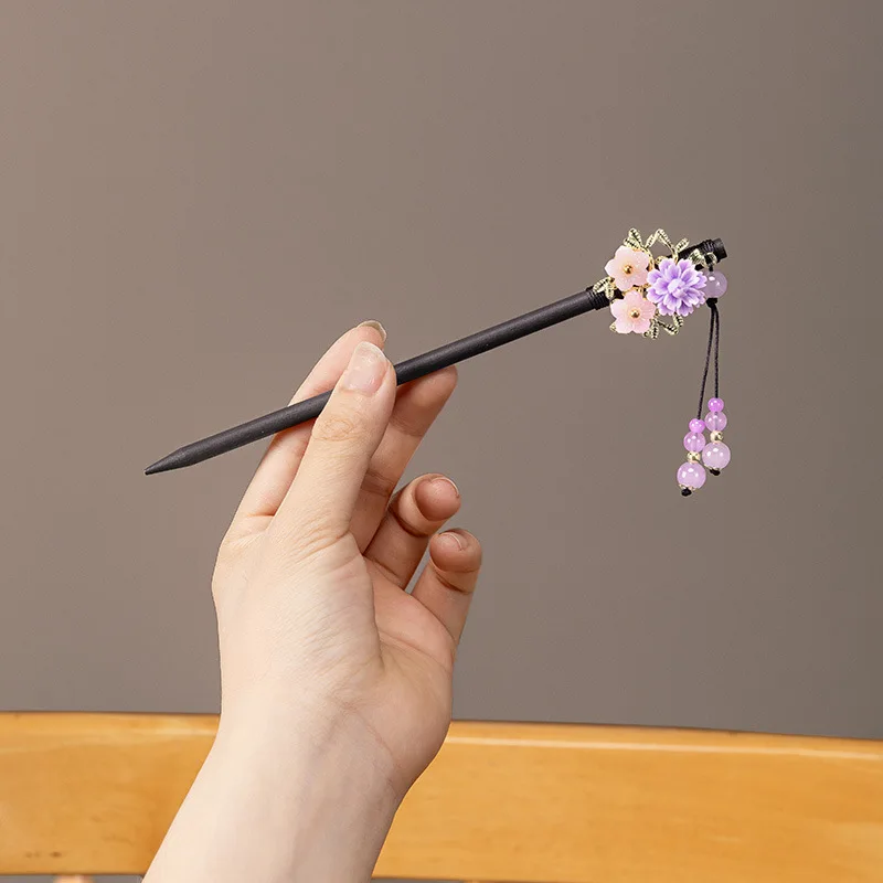 Retro Chinesischen Stil Haarnadel Für Frauen Elegante Holz Blume Quaste Haar Stick Vintage-Schmuck Haar Zubehör Mädchen Haarnadeln – Detail 9