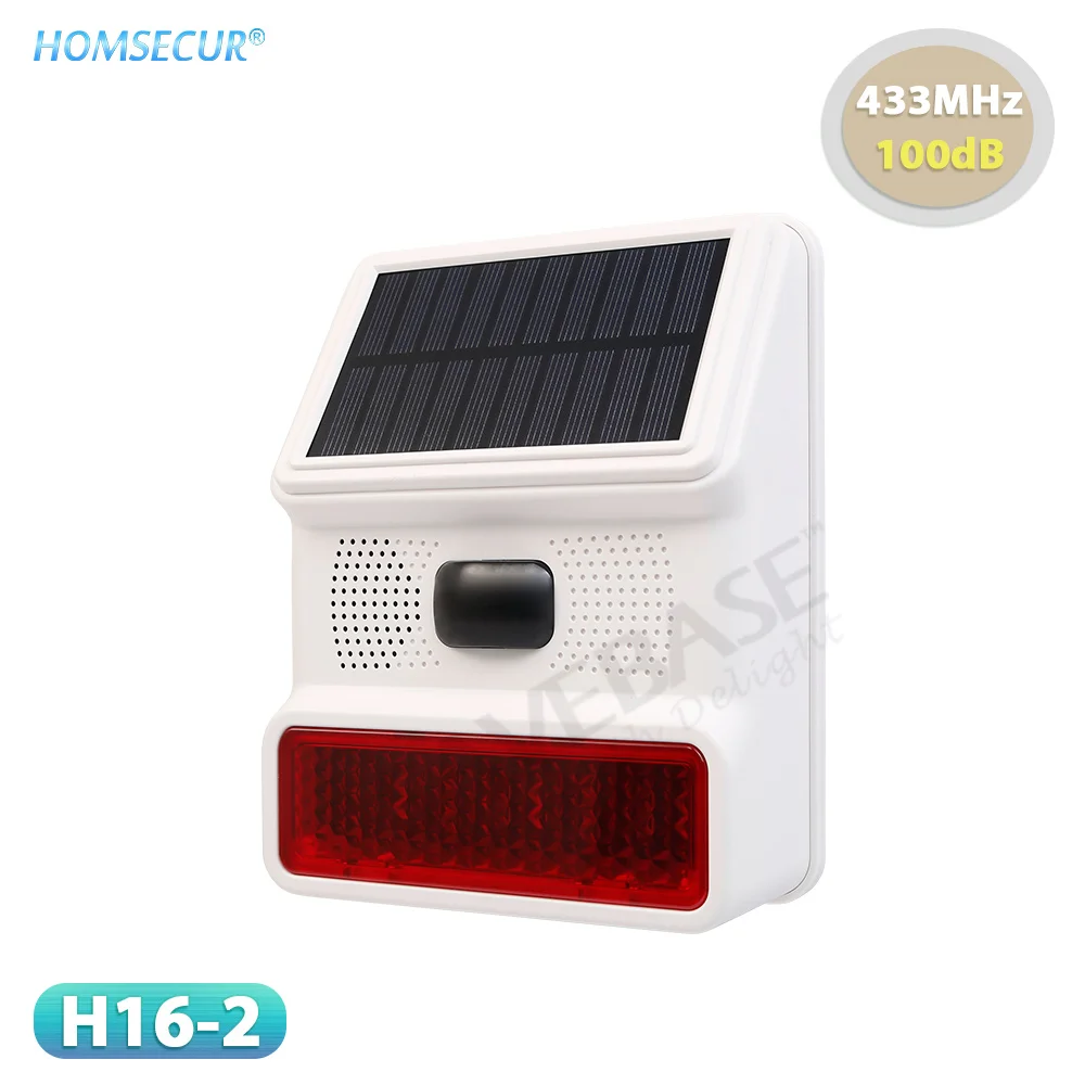 HOMSECUR H16-2 WIFI 4G 경보 시스템용 태양열 구동 방수 무선 스트로브 사이렌 110dB 433MHz