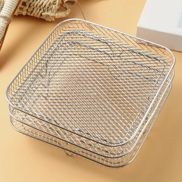 Griglie Impilabili Per Friggitrice Ad Aria - 3 Pezzi Acciaio Inox 19.8 Cm - Vassoio Multistrato Per Cuocere, Arrostire E Disidratare - Forma Rettangolare - Foto 6