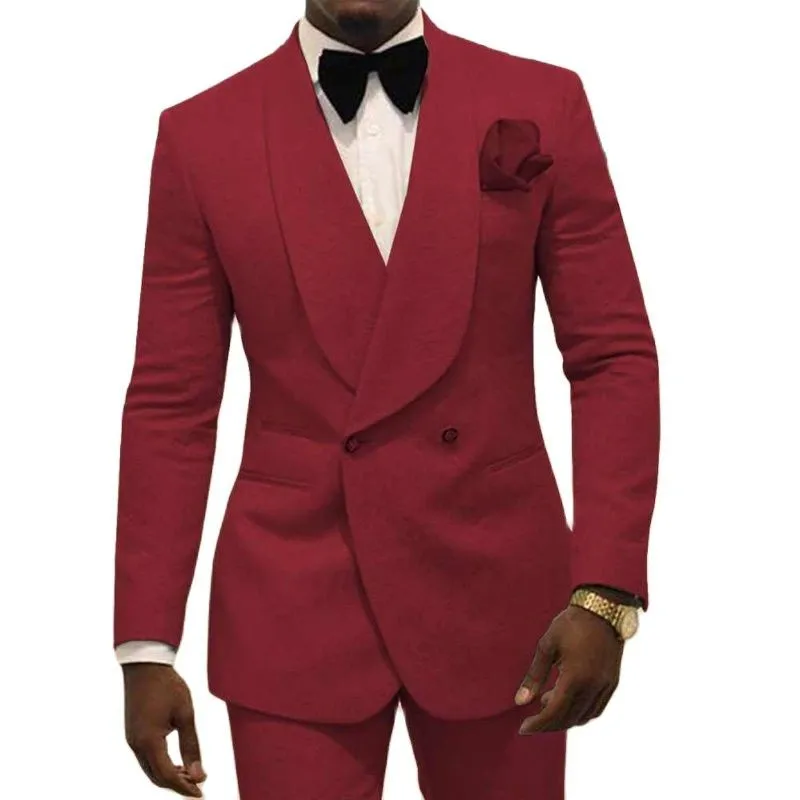 

Lansboter Red Men Suit 2 Pieces Shawl Lapel Luxurious Wedding Groom Suits Formal Dinner Party Prom Male Dress Jacket With Pants