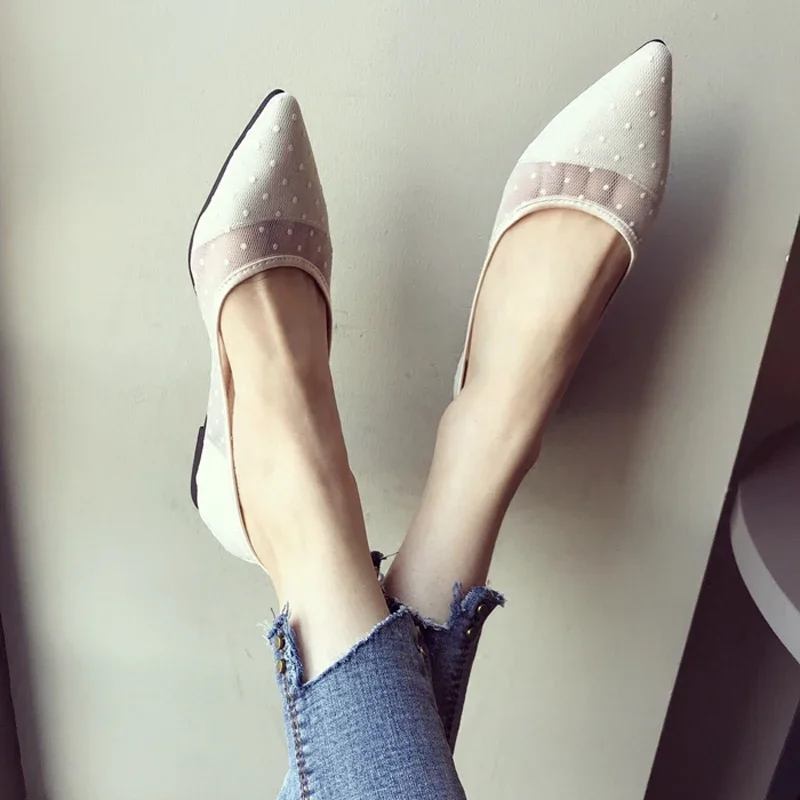 BEYARNELady Ballet Flats Sweet Pointy Toe Women's Flats Polka Dot Mesh Ballerina Flat Shoes Summer New Women's Shoes Zapatillas 6