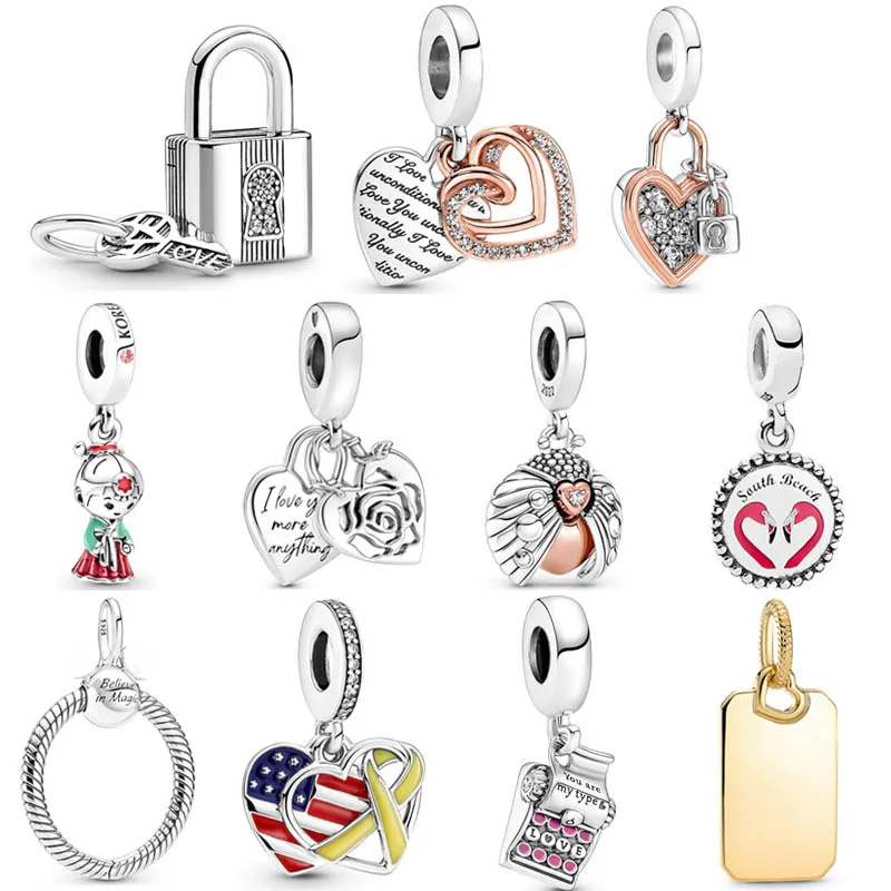 

South Beach Flamingo Entwined Hearts Limited Edition Club Pendant 925 Sterling Silver Charm Fit Fashion Bracelet Diy Jewelry