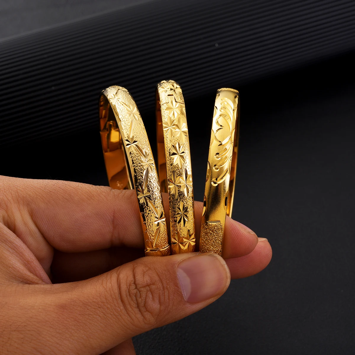 65MM Dubai Wedding Combination Bracelets For Women Ethiopian Jewelry Gold Color Indian Bangles Birthday Jewelry Gifts #104 5