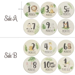 Baby Milestone Cards Wood Infant Monthly/Hello-world Cards in English/French/Spanish Photo Prop Discs Gift Set for Baby