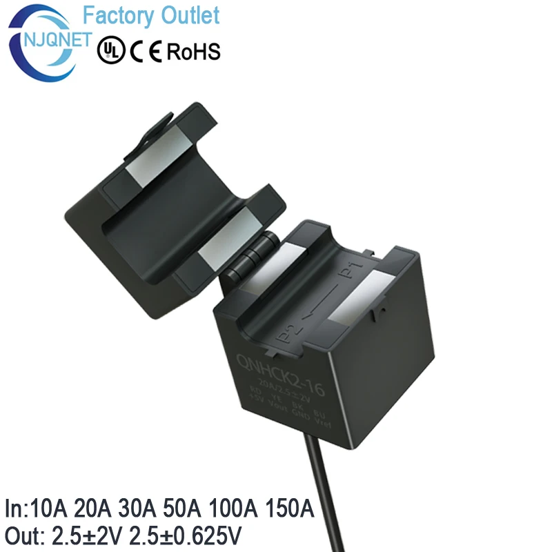 홀 효과 전류 변환기 센서 QNHCK2-16 dc 10A 20A 30A 50A 100A 2.5V±2V 2.5V±0.625V 분리형 전류 센서 클램프 온