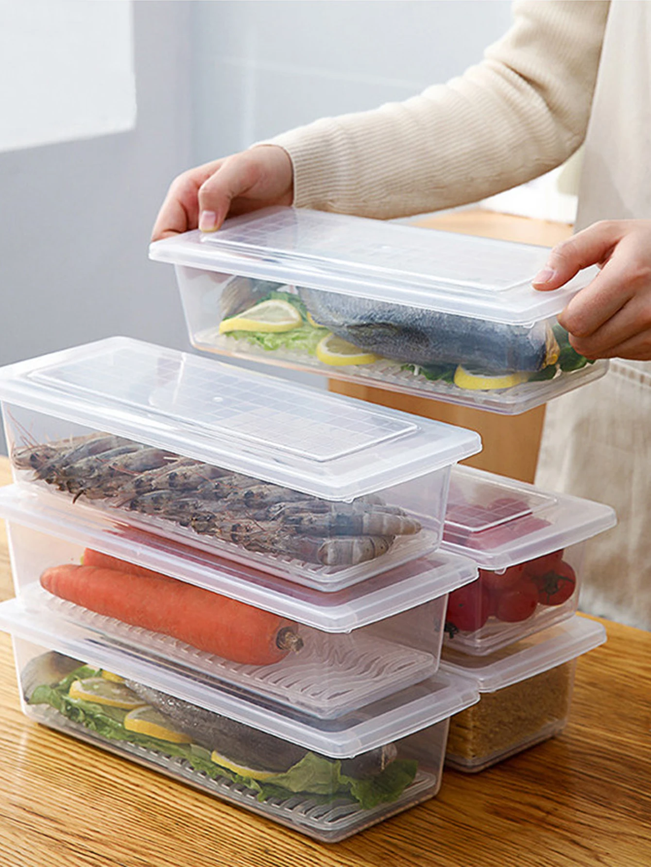 Crisper Plastic Transparent Box Rectangular Refrigerator Refrigeration Special Sealed Food Grade Kitchen Storage Box 2