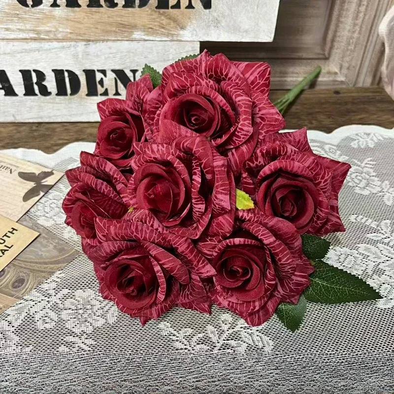 Künstliche Blumen, 7 Köpfe, Göttin, Rosen, Bündel, Restaurant-Dekoration, Seide, gefälschte Blume, Simulation, grüne Rose, Halle, dekorativ – Detail 14