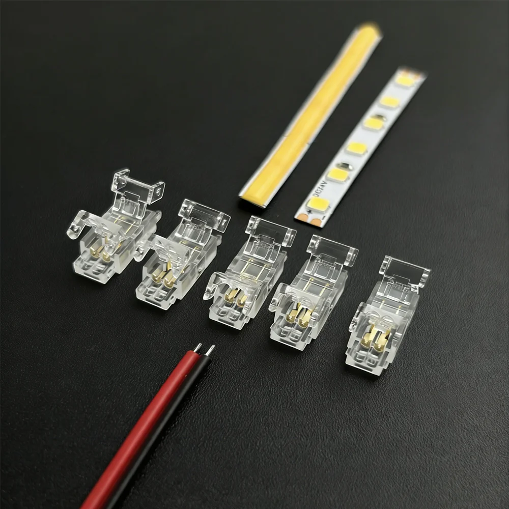 10PCS COB LED Wire Connector 2Pin 5 8 10mm Connection Solderless Mini Buckle Strip To Wire No Dark Area Connector