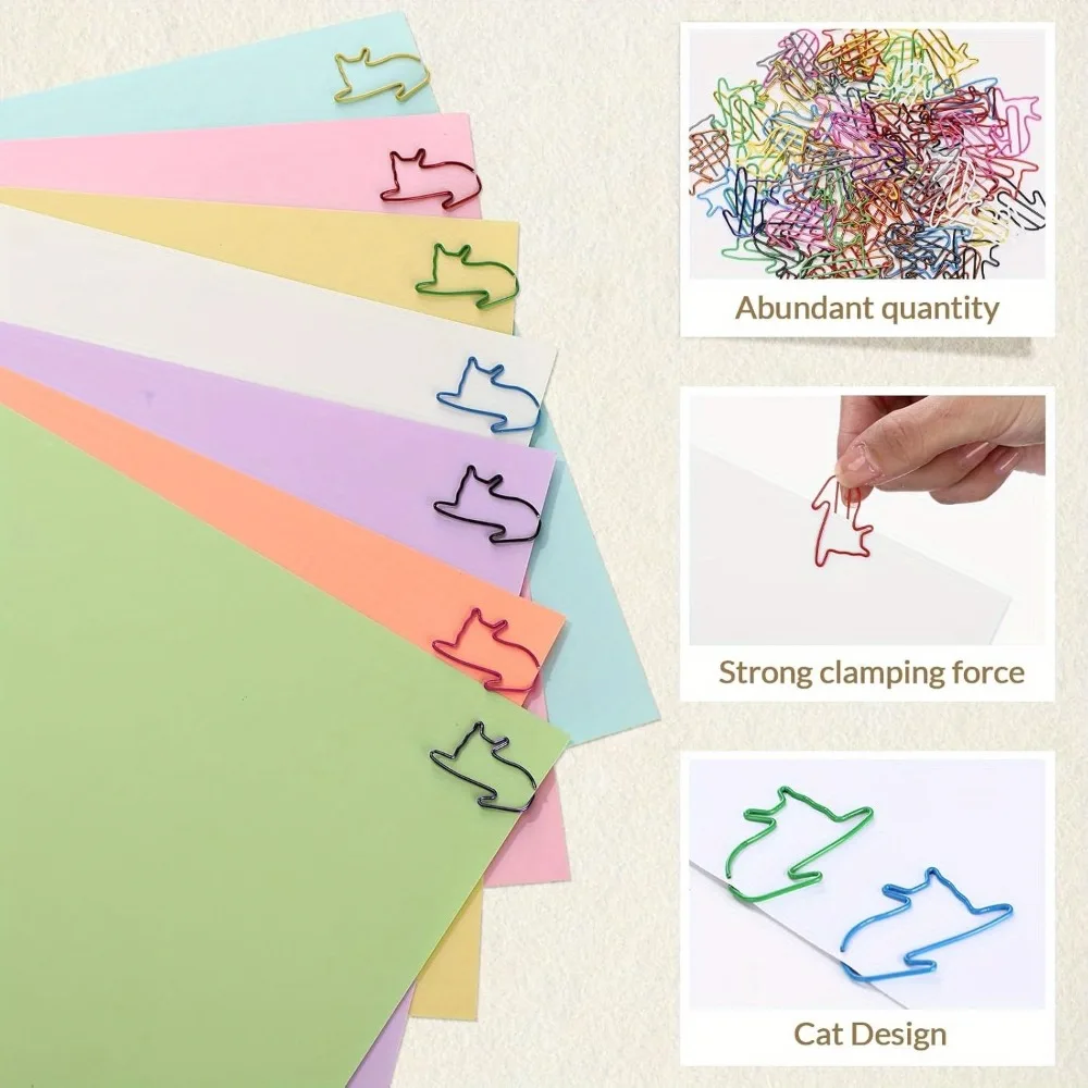 Cat Shaped Paper Clips 6 Colors Cute Animal Memo Bookmark Clips Creative Fun Office Supplies Colorful Memo Holders paper clips memo holders