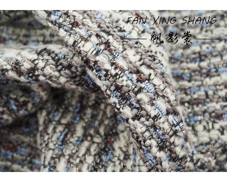 Description Picture 2 of item2025 Fashion Grayish Blue Whisper Wool Tweed Fabric For Coat Telas Costura Tissus Couture Ñ‚ÐºÐ°Ð½ÑŒ Sewing Stoffe Tecido Cloth