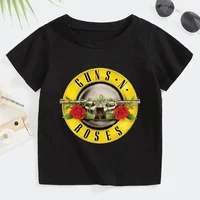 Summer 2T~14T Rock Band Gun N Roses Children's T Shirt Boys and Girls Kpop Music Short Sleeve Tops Kids Casual Cotton Clothes 1