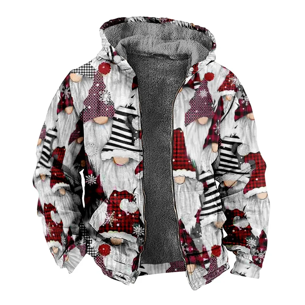 

New Christmas Cotton Coat Hooded Sweater Casual Print Long Sleeve Zipper Sweater Thick Cotton Coat Winter a10