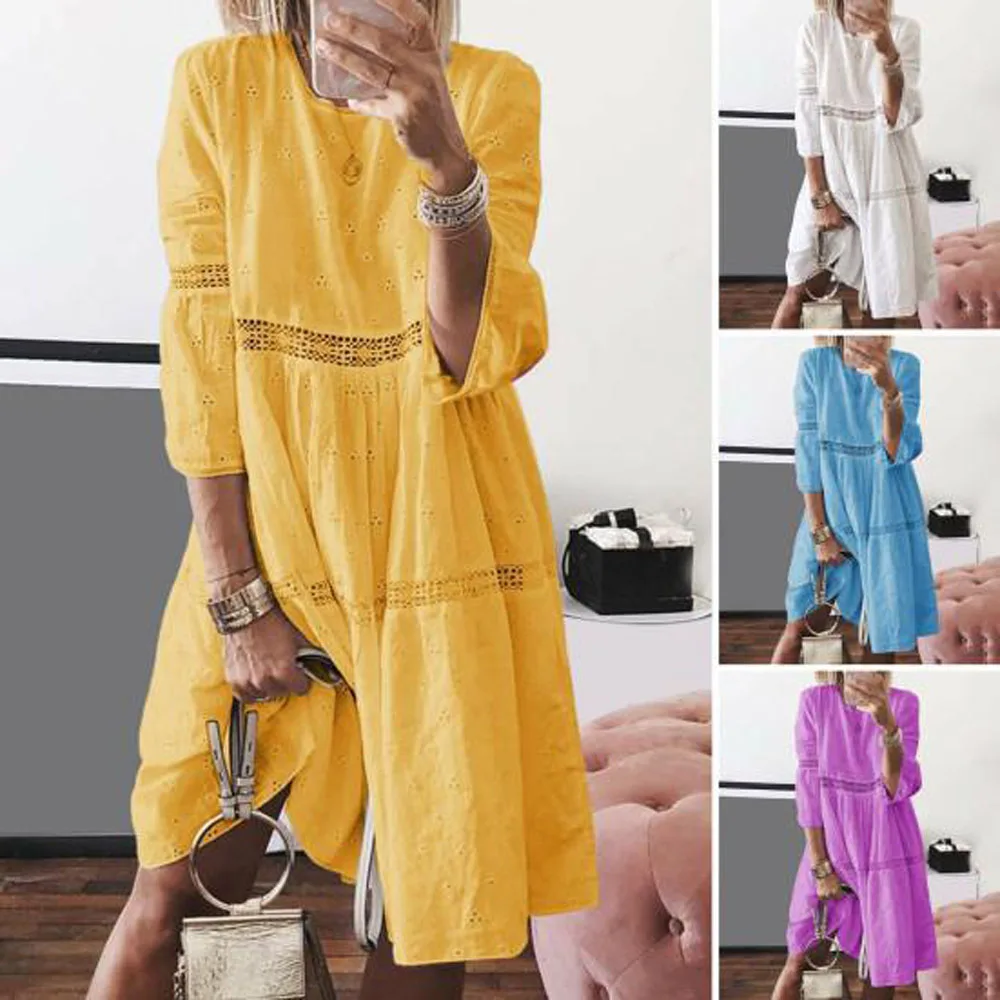 Women Knee Length Loose Beachwear Dress