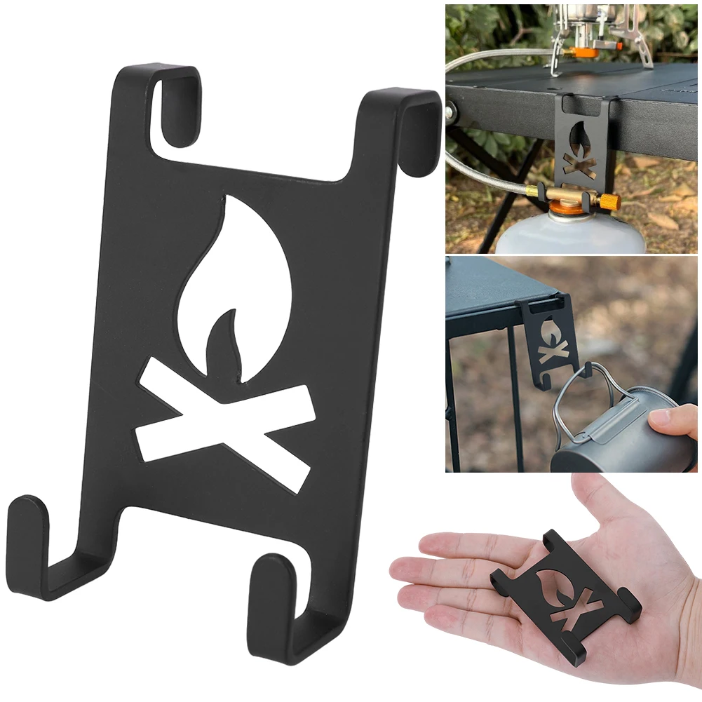 Flat Burner Extension Holder Stainless Steel Gas Canister Hanging Hook Portable Butane Gas Tank Hanger Clip for Outdoor Camping