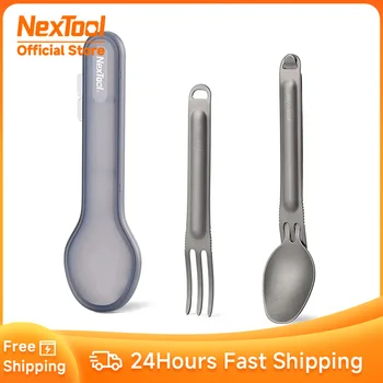 NexTool Forchetta Cucchiaio 2 in 1 Spork da esterno in titanio puro Custodia da campeggio riutilizzabile per stoviglie Posate da campeggio portatili in acciaio inossidabile 1