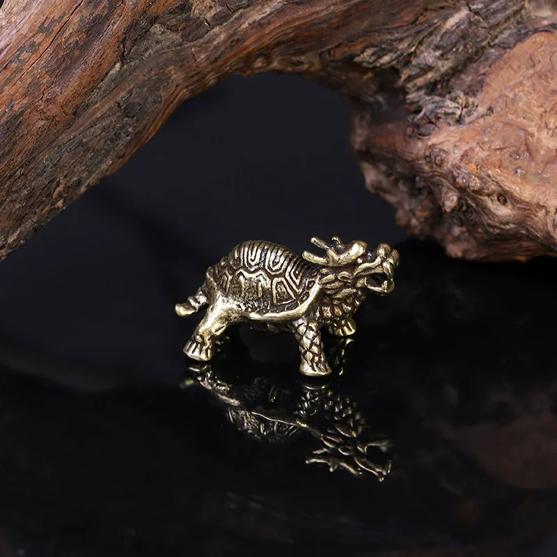 Vintage Brass Dragon Head Turtle Body Mythical Xuanwu Beast Statue Creative Home Living Room Office Tea Pet Dining Table Decor