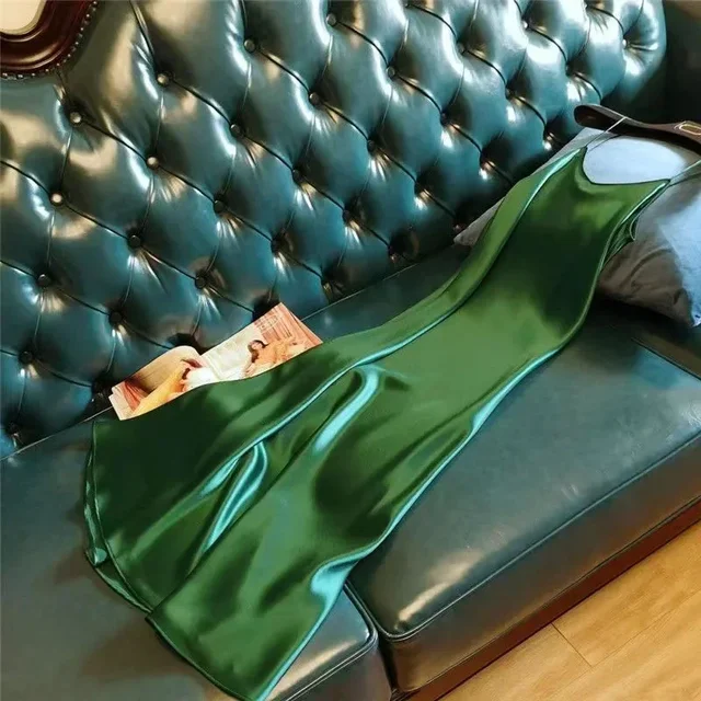 QNPQYX-vestido Sexy con tirantes finos y espalda descubierta para mujer, vestido largo elegante de seda satinada con cuello en V, vestidos coreanos ceñidos para fiesta nocturna