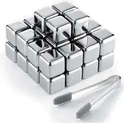 Stainless Steel Reusable Ice Cubes with Clip - Whiskey Stones and Beverage Chiller Set (24PCS with Ice Clip)