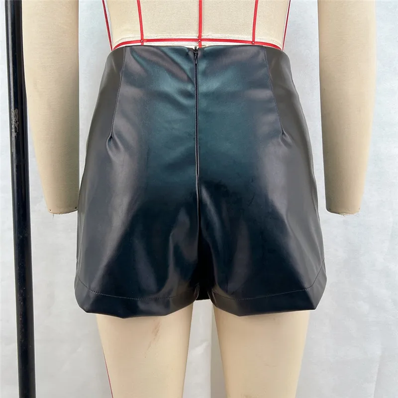 Shestyle Women Shorts High Waist Sexy Elegant PU Faux Leather Skirts Office Lady A-Line Asymmetrical Bottom Clubwear Workwear