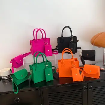 【xxx】3Pcs Fashion Solid Color Shoulder Bag Coin Bag Square Handbag Set Women PU Leather Crossbody Bags Daily Commuting Bag[S14] 1