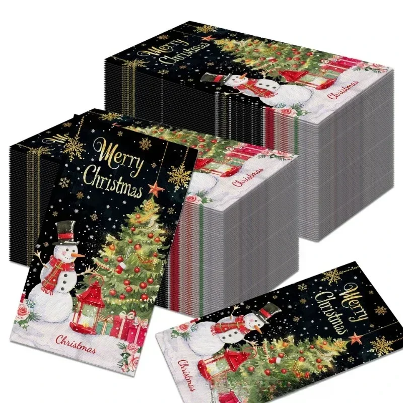 20pcs 34.2*40.6cm 2Ply Christmas Snowman Long Paper Napkin Large Size Party Table Paper Black Gold Christmas Tree Placemat