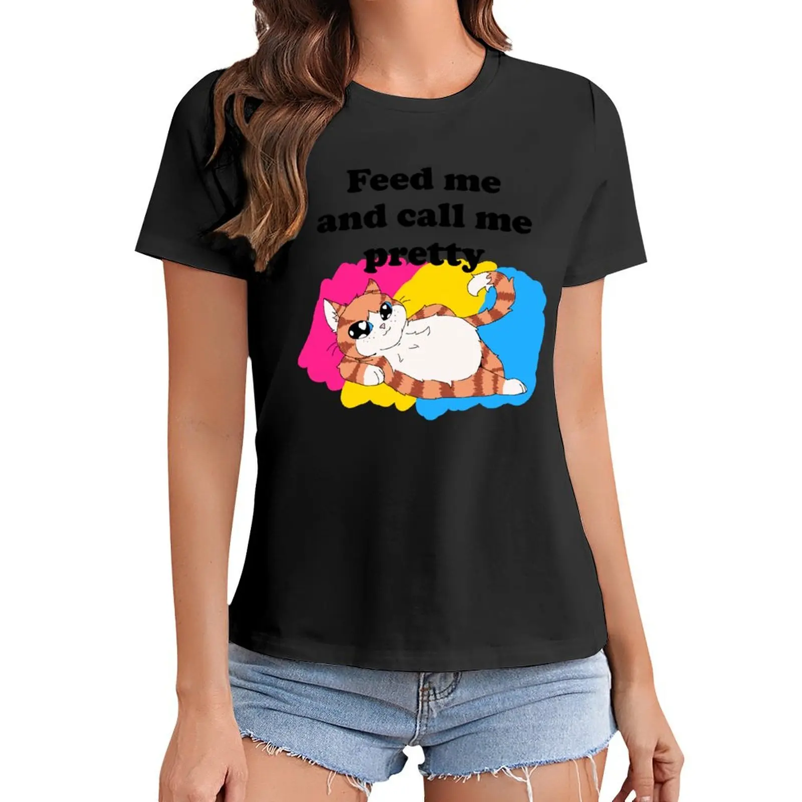 Feed Me and Call Me Pretty Cat Pansexual T-Shirt customizeds blacks white t shirts for Women