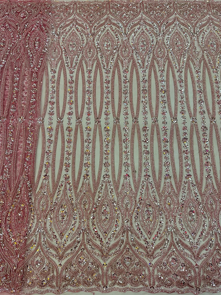 African Heavy Beaded Lace Fabric, Nigerian Sequins Tulle, Luxury Wedding Dress, High Quality, S1196, 5 Yards, 2024