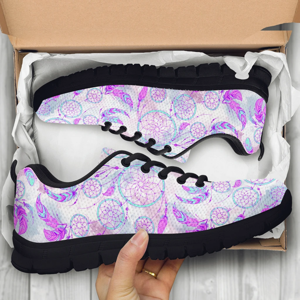 

INSTANTARTS Dreamy Lavender Dreamcatcher Design Black Soft Sole Lightweight Outdoor Shoes Bohemian Style Casual Shoes Zapatos