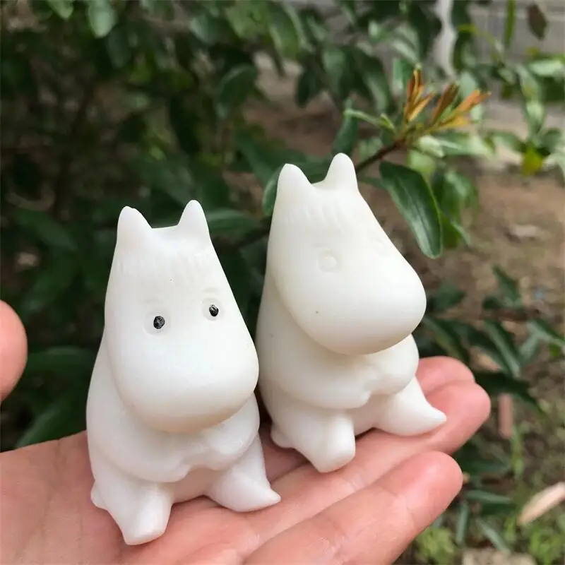 Natural Gemstone White Marble Jade Hippo Carving Healing Crystals Animals Figurines Reiki Home Decoration 2pcs 2