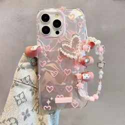 Cover per telefono a catena a perle a forma di cuore - Custodia protettiva elegante con design alla moda