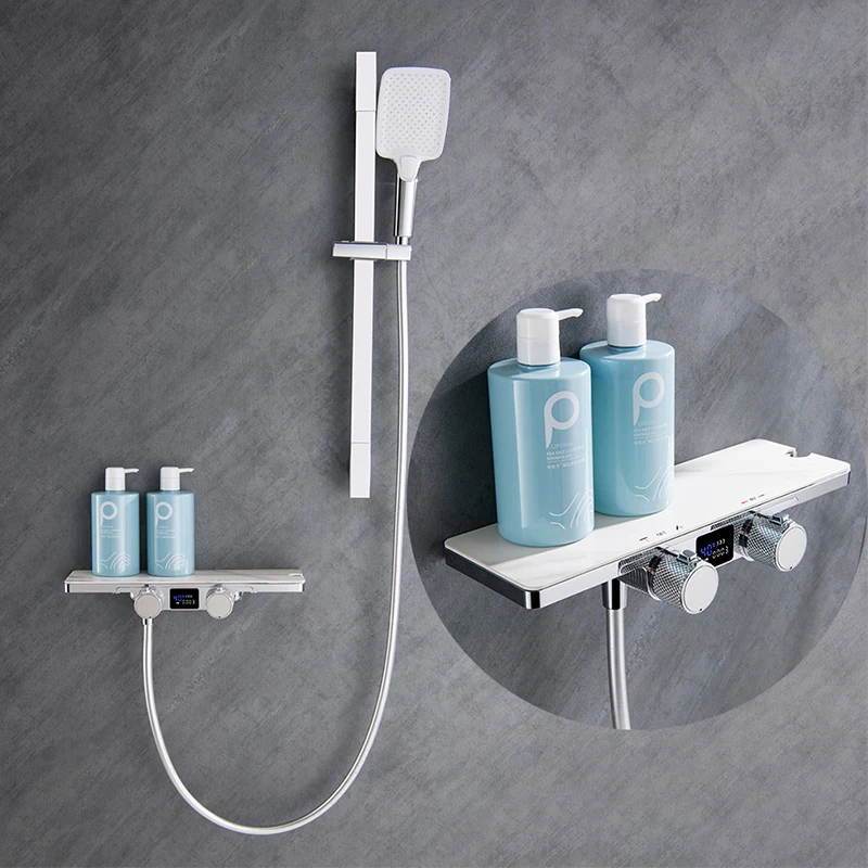 Duscharmatur Mit Thermostat, Badezimmer-Duschset, Warm- Und Kaltwasserdusche, Aufzug Digitaler Anzeige, Duschwannen,