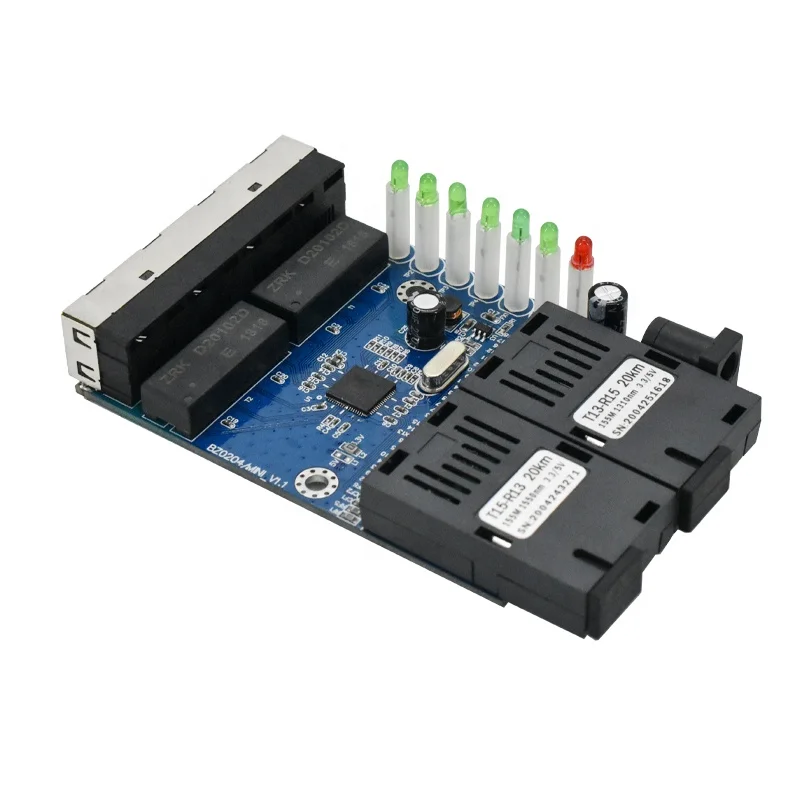 Media Converter 10/100M Single Mode Fiber switch 4 RJ45 2 SC Optical Media Converter PCB