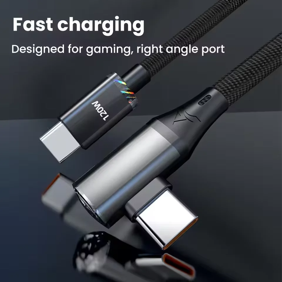 USB 120W 90도 엘보 타입-C 커넥터 고속 충전 케이블 데이터 케이블 0.25M 1M 2M 1.5M 퀵차징 데이터 와이어 충전기 라인