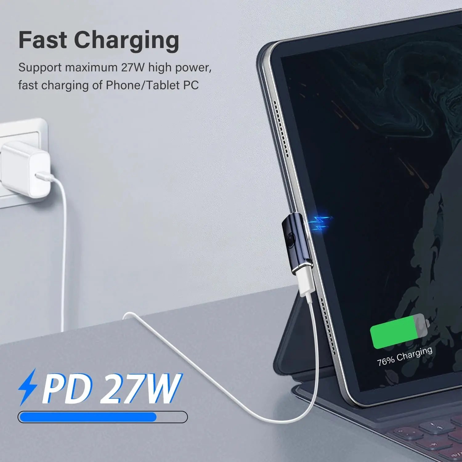 JMUYTOP 2pcs PD 27W USB Type-C-iOS 팔꿈치 어댑터(iPhone 16 15 14 13 12 Pro Max XR 고속 충전 데이터 케이블 변환기)