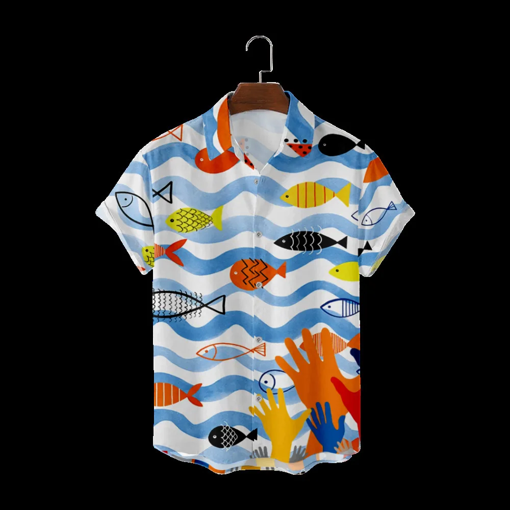 

Мужская летняя рубашка с коротким рукавом, цветная рубашка с 3D-принтом, 2023