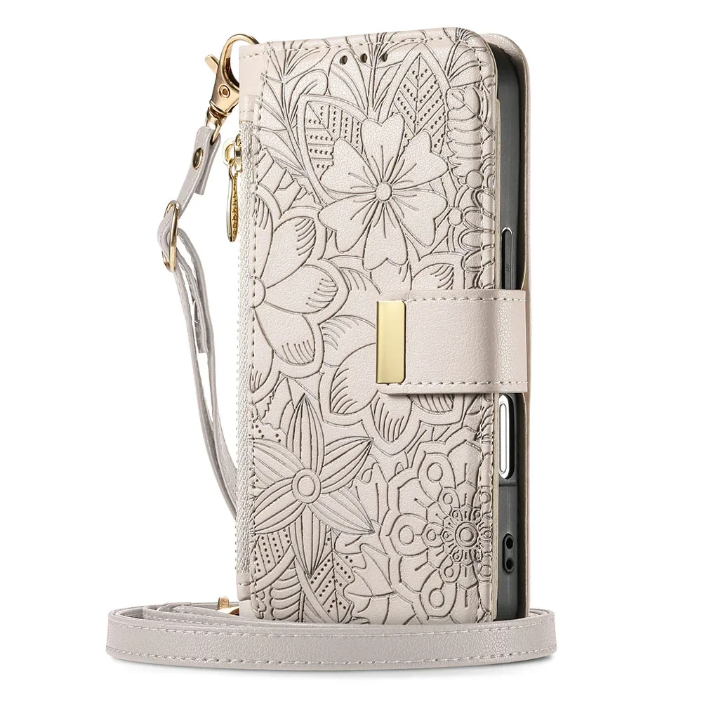 Zipper Wallet Flip Case with Card Holder and Wrist Strap
