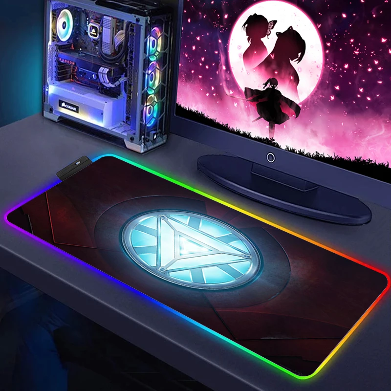 

Iron Mans Mouse Pad RGB Computer Keyboard Gaming LED Mousepad Backlit Mat PC Table Carpet Gamer Mause Mat Desk Protector Mats